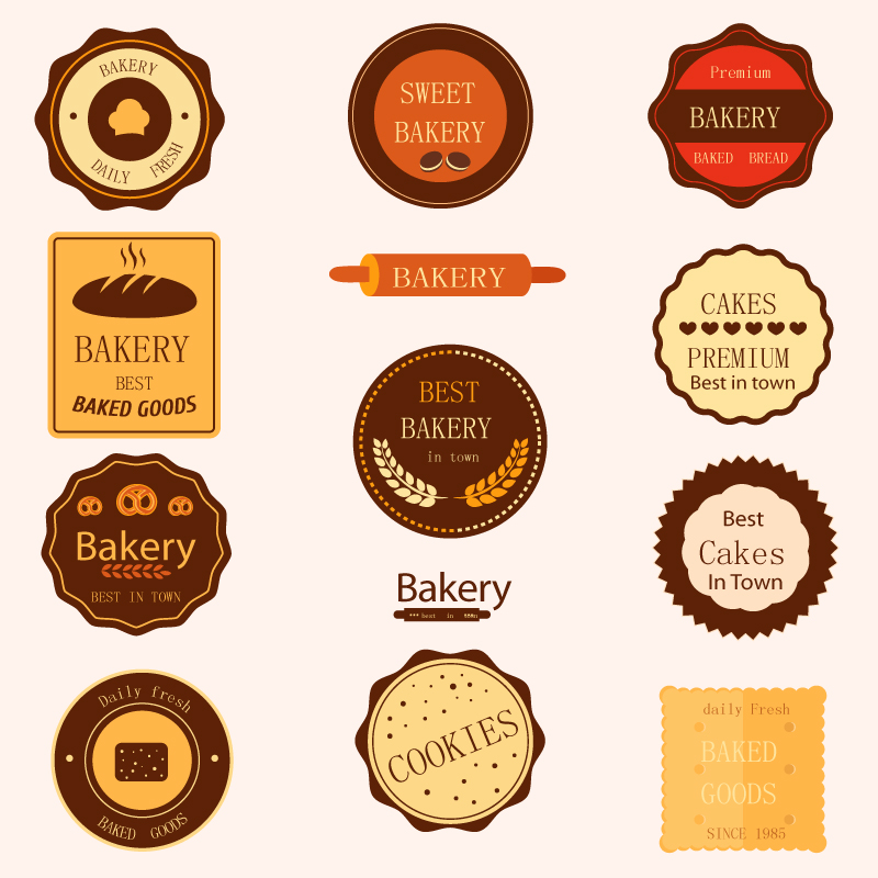 11 models baked goods label design vector material