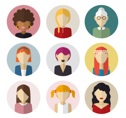 9 flat head vector material Woman
