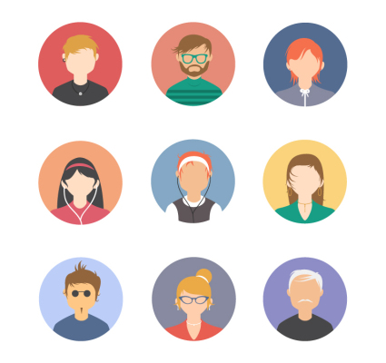 9 round figure head design vector map