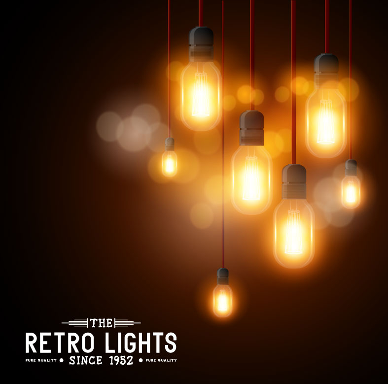 Warm retro background vector material bulb