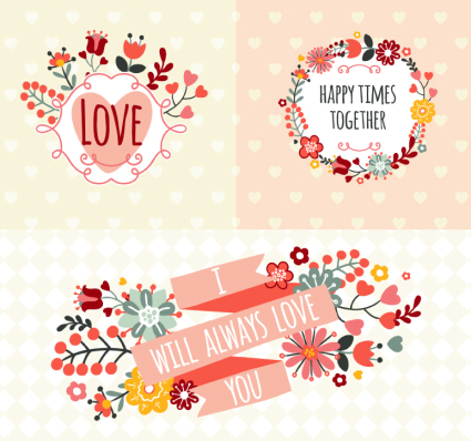 3 fresh flowers label vector material