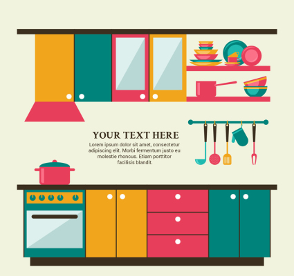 Color kitchen design vector material