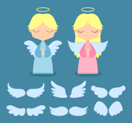 Cute angel and wings vector material