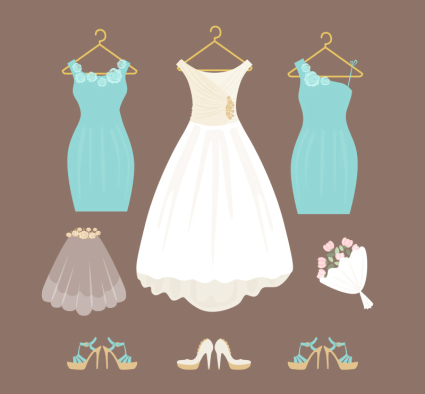 White wedding dress and bridesmaid dress vector material