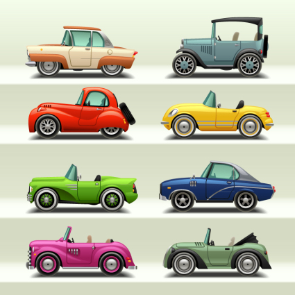 8 cartoon car design vector material