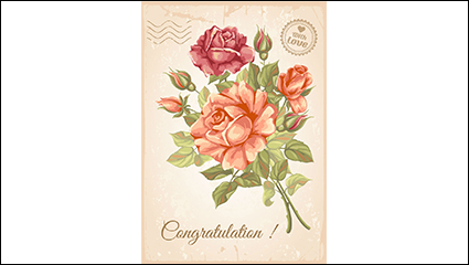 Retro background vector material roses bloom