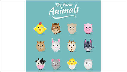 12 cartoon farm animals vector material