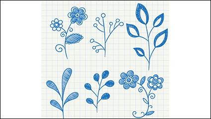 6 blue painted plant vector material