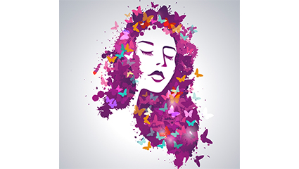 Watercolor butterfly girl with long hair vector material