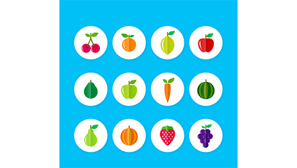 12 flat fruits and vegetables icon vector