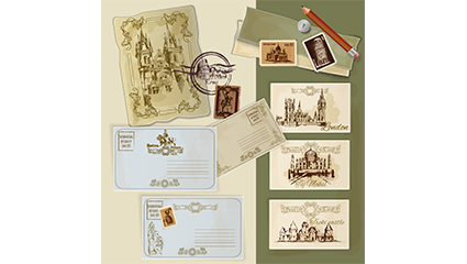 World Travel Postcards vector material