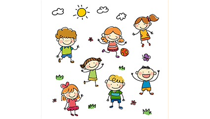 7 painted children playing Vector material