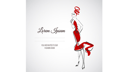 Girl wearing a red dress invitation card vector material