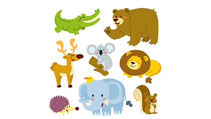 9 cute cartoon animals vector design