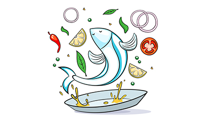 Delicious fish dishes design vector material