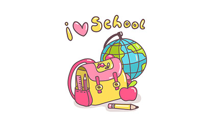I LOVE SCHOOL cartoon school supplies vector