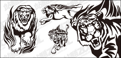 Tiger lion flame totem vector material