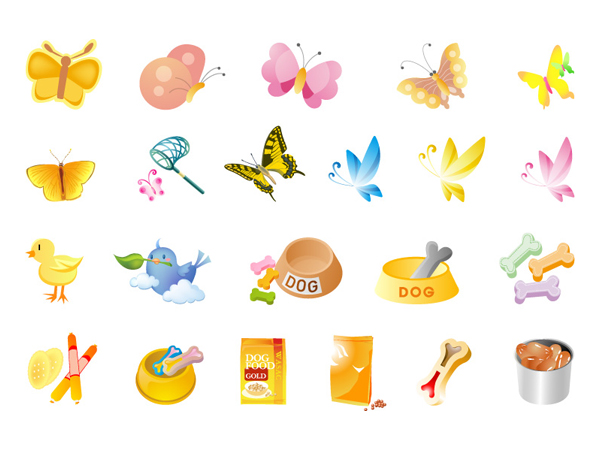 Butterflies, pet food, chicken Vector 
