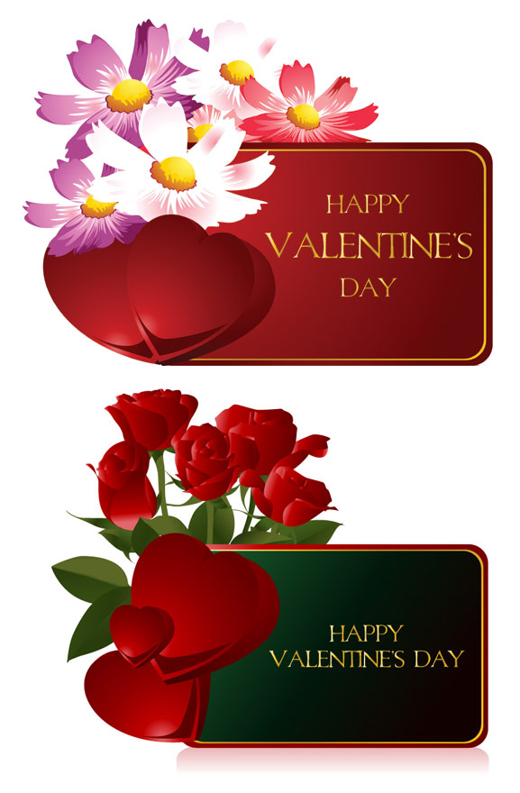 Valentine's Day flowers cards vector 