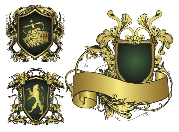 European gorgeous ribbon shield pattern vector material