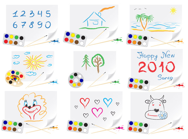 Lovely paintings of children subject vector material