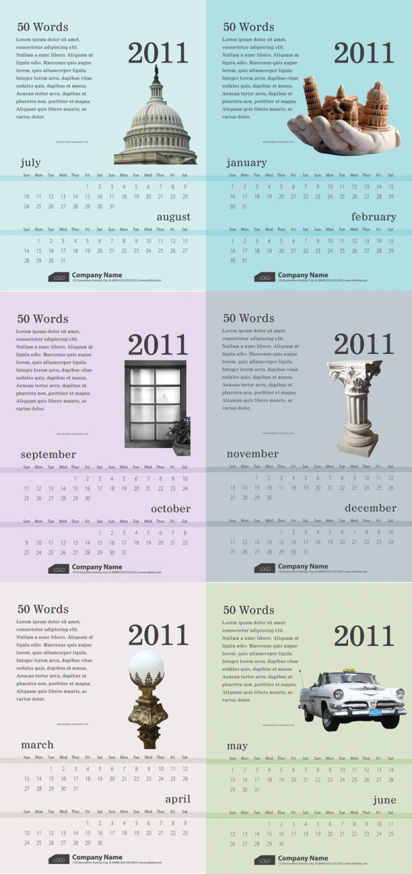6 exquisite 2011 Calendar Template - Vector