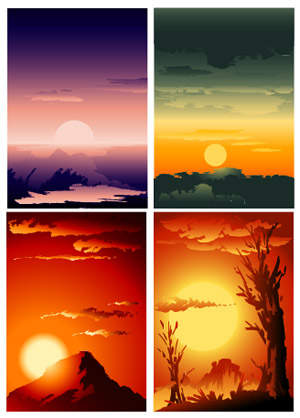 Vector beautiful sunset scenery
