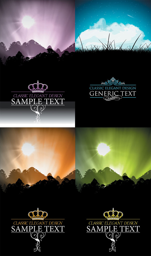 Beautiful scenery silhouette vector material