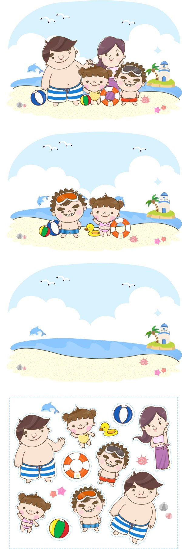 One family go to the beach vector