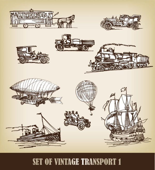 European-style hand-drawn transport carrier 02-- vector material 