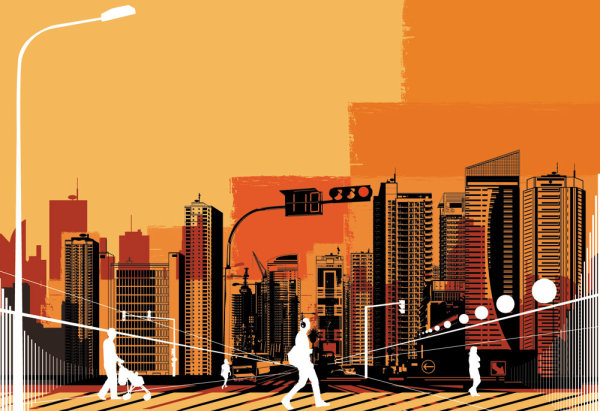 Fashion elements with urban silhouettes 03 - vector