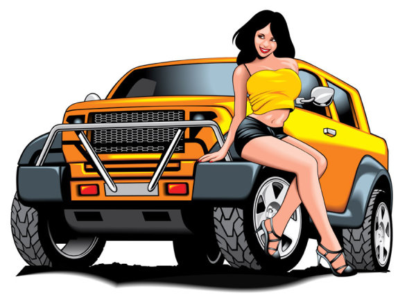 Sexy beauty and sports car 05 - vector material