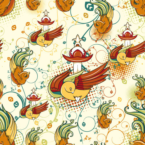 Cartoon love birds pattern 01 - vector material