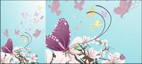 Purple flowers and butterflies vector material