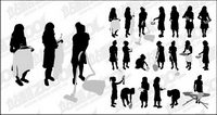 Action figures do housework silhouette vector material