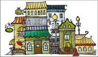 Cartoon town house vector material