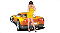 Sexy beauty and sports car 04 - vector material