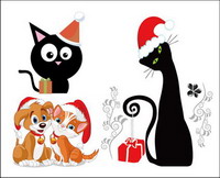 Dogs and Cats Christmas Vector