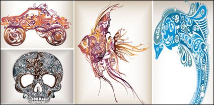 Trend pattern dolphins in the tropical fish -Off-road vehicles- Scorpions- Skeleton Vector