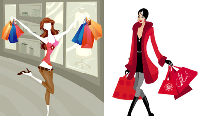 Shopping fashion figures vector material