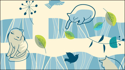 Line art cute cat pattern 01 - vector material