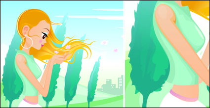 Girls holding flowers vector