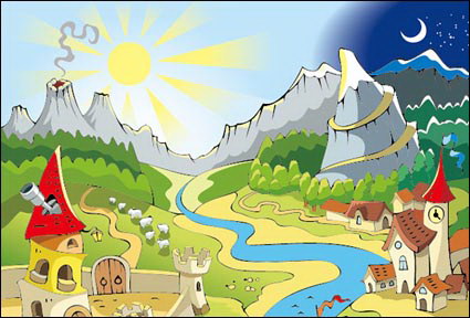 The sun, moon, volcanoes, castles, sailing