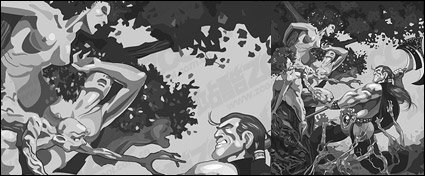 Black-and-white comic style illustrations vector material